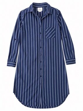 Finley M Navy White Stripe Shirt Dress Coastal Preppy Made USA Quiet Luxury